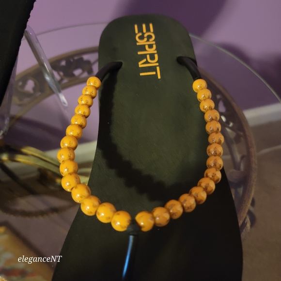 ESPIRIT Vintage Y2K  Beach Tai Chi Beaded Platform Flip Flops Sz: L (9-10) - Picture 6 of 8